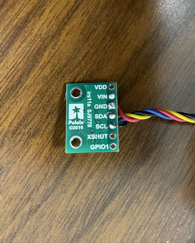 QWIIC cable soldered to ToF sensor board