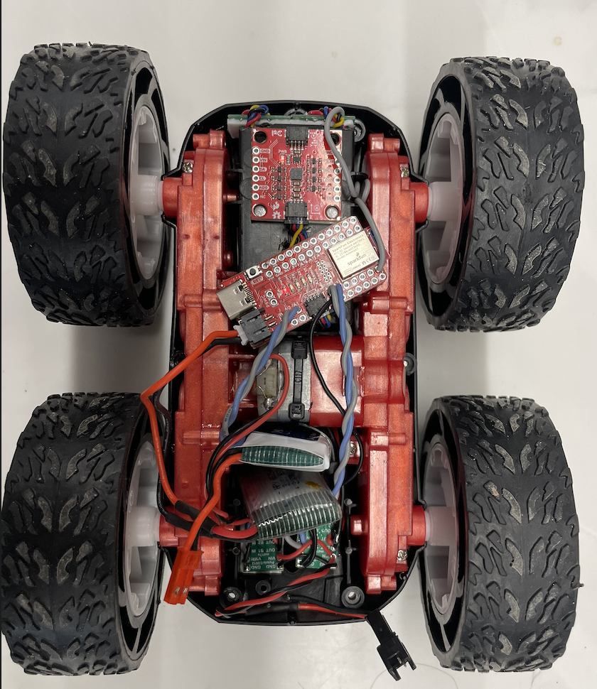 Robot layout with Artemis, DRV8833 drivers, battery, and wiring