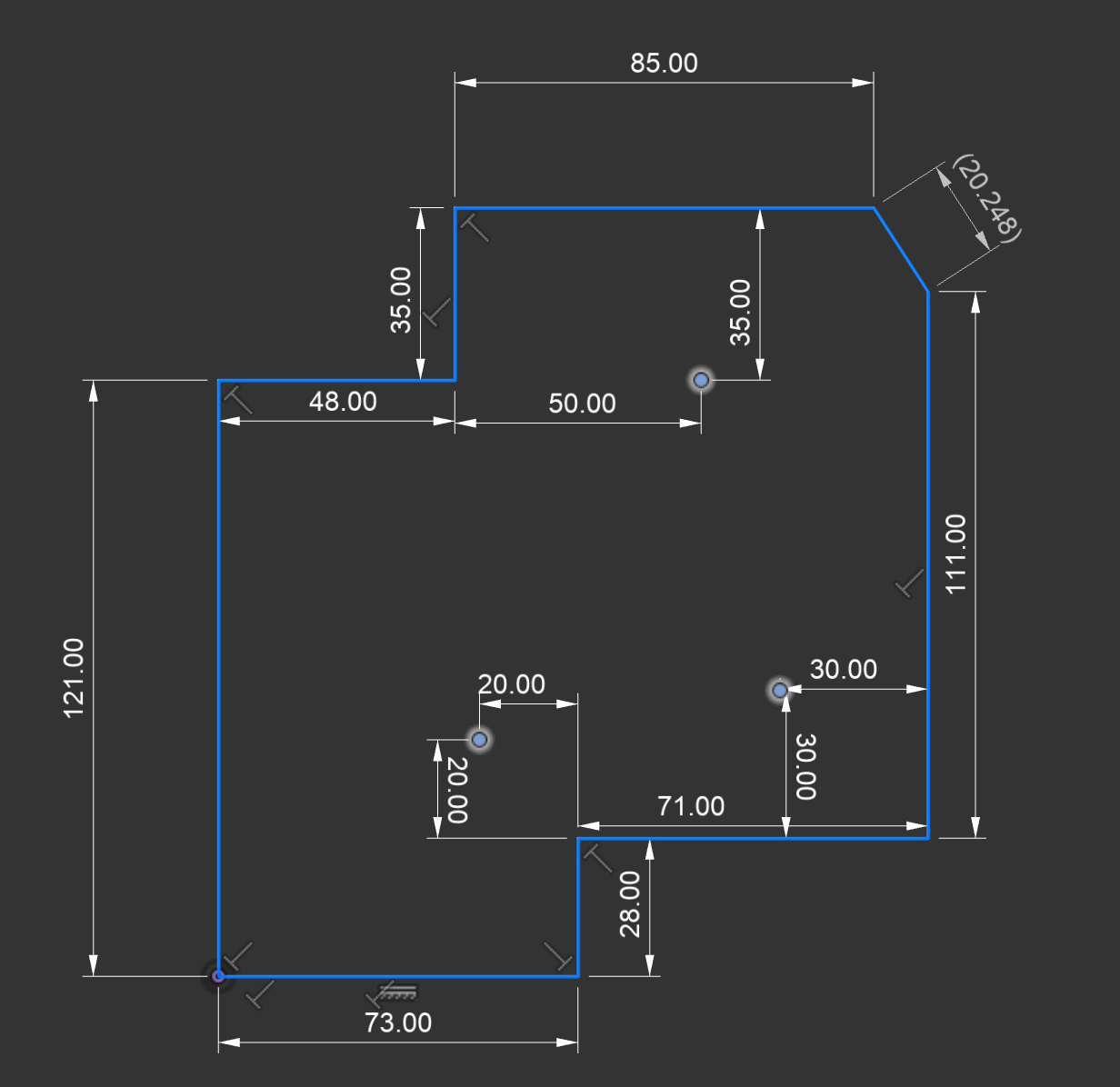 Top-down measurement model of the mapping environment with wall dimensions